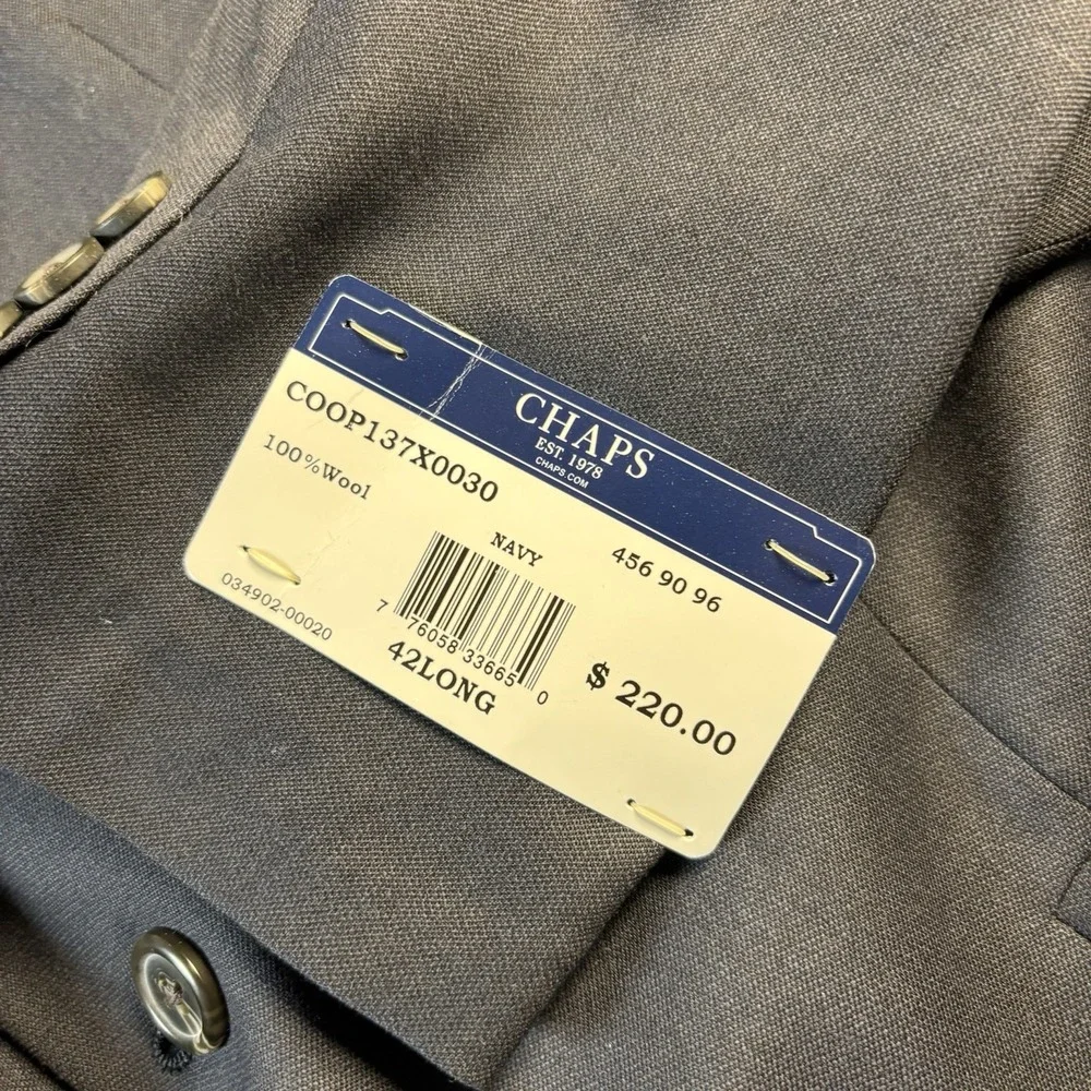 Chaps Blazer Men‎ 42L Navy Blue 100% Wool 2-Button Suit Jacket NWT COOP137X0030